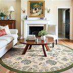 jinchan Elora 7ft Floral Round Rug for Dining Room Washable Living Room Rug Vintage Romance Design Non Slip Indoor Floor Cover Lightweight Low-Profile Throw Carpet for Bedroom Porch Patio, Green/Beige