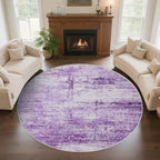 Round 5ft Abstract Rug, Modern Washable Indoor Circle Area Rugs for Living Room, Soft Circular Non-Slip Carpet Floor Mat for Entryway Dining Room Home Office - Abstract Purple