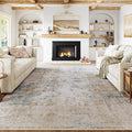 6x9 Washable Area Rug Beige Blue Abstract Living Room Bedroom Throw Rug Neutral Modern Non Slip Soft Low Pile Indoor Carpet for Dining Room Kitchen Office