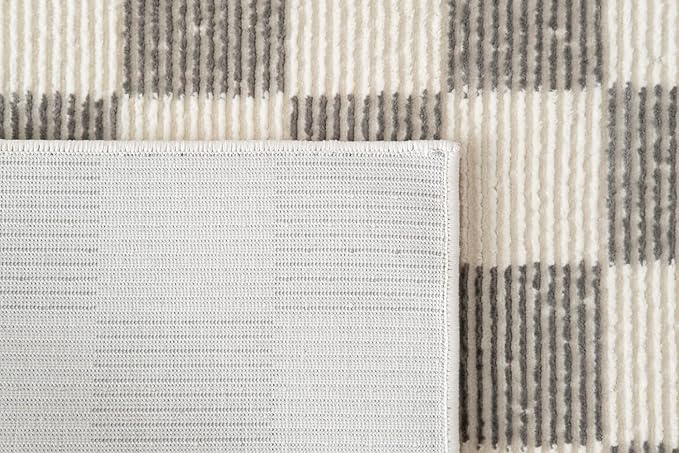 Revival Rugs Gambit 3'x9’ Checkered Rug Machine Washable Runner Rug for Hallway Entryway - 100% Recycled Oeko-TEX Certified, Medium Pile, Gray, Beige
