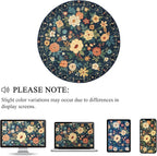 DUKINO Floral Round Rug, 6ft Washable Circle Rug, Non Slip Indoor Low Pile Circle Rug, Soft Small Boho Design Carpet for Bedroom, Entryway, Living Room, Dining Room, Dark Blue