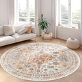 zesthome Washable Round Rug - 5ft Ultra-Thin Circle Area Rugs, Vintage Non-Slip Low Pile Rug for Living Room, Stain Resistant Rug for Bedroom, Entryway, Kitchen, Nursery