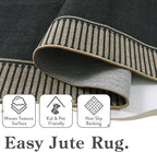 Moynesa Striped Border Easy Jute Outdoor Rug 8x10, Washable Indoor Outdoor Patio Area Rugs for Living Room Non Slip, Modern Classic Farmhouse Carpet for Dining Room Table, Black