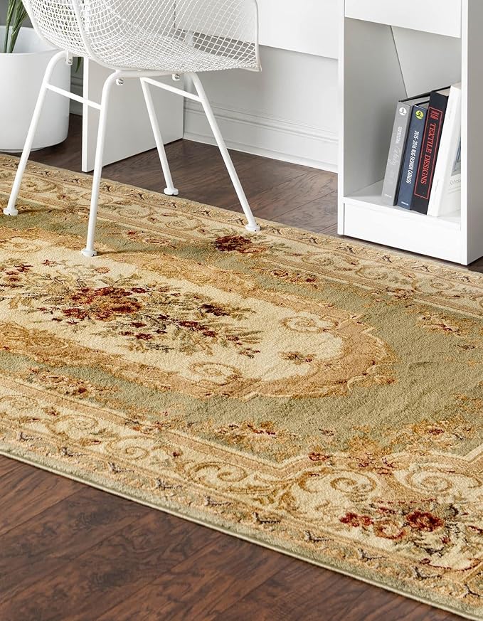 Unique Loom Versailles Collection Traditional Classic Floral Motif Area Rug (10' 0 x 14' 0 Rectangular, Green/Ivory)