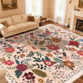 Extra Large 10x14 Area Rug for Living Room, Washable Rugs for Dining Room, Bedroom, Non Slip Stain Resistant Carpet, Low Pile Vintage Floral Rug (Begie Red)