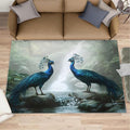 Peacock Rug 4x5-4x5 Rug, Peacock Couples Area Rugs for Bedroom, Nature Waterfall Rugs for Living Room, Animal Bird Washable Mat, Teal Turquoise Carpet - Peafowl Home Decor & Gifts