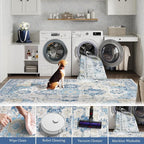 jinchan Kelda Runner Rug 2x5 Washable Rug Soft Hallway Runner Indoor Vintage Print Floor Cover Retro Distressed Lightweight Non-Slip Thin Carpet for Bathroom Kitchen Living Room Bedroom Blue
