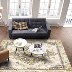 Bohemian Pattern Rectangular Area Rugs for Living Room Bedroom 2.8 x 5 ft Brown & Yellow Abstract Non-Shedding Soft Low Pile Rug Non Slip Washable Rug for Nursery Entryway Playroom