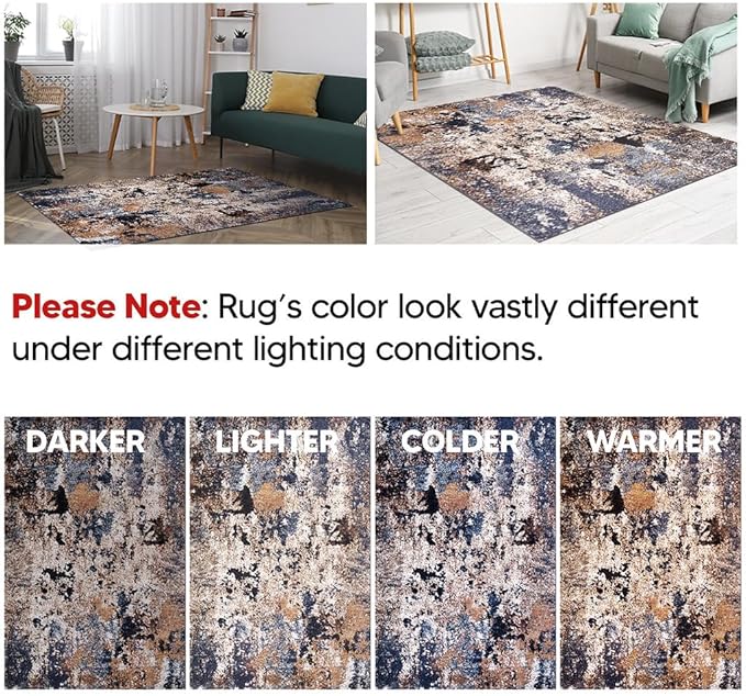 Keen Home Design Area Rugs - 5x8 Non-Shedding, Abstract Rugs for Kitchen, Living Room, Bedroom, Dining Room, Entryway - Size: 5'3" x 7'7", Multi