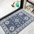 VK VK·LIVING Entryway Washable Rug 2'x3' Small Boho Bathroom Throw Area Rug Non Slip Doormat Indoor Front Door Machine Washable Carpet for Bathroom Kitchen Vintage (Navy)