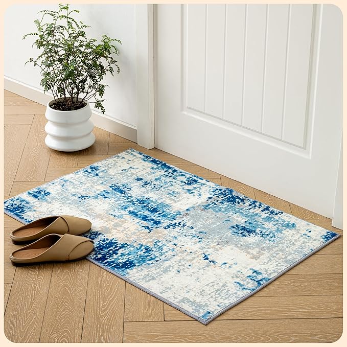 Istana 2x3 Area Rug - Blue/Ivory Boho Rugs for Living Room 2x3 - Foldable Small Rugs for Bedroom - Stain Resistant Washable Rug Non Slip - Eco-Friendly Area Rugs Indoor