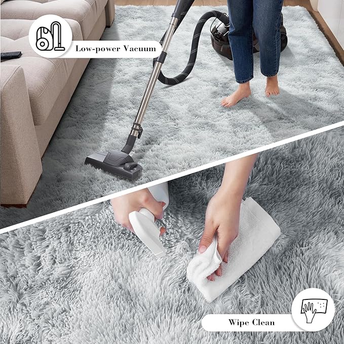 Fluffy Rug Shaggy Area Rug, Mottling Grey 4x6 Area Rugs for Bedroom, Small Bedside Rug, Soft Fluffy Shaggy Entryway Throw Rugs for Living Room Bedroom Kids Room Home Decor