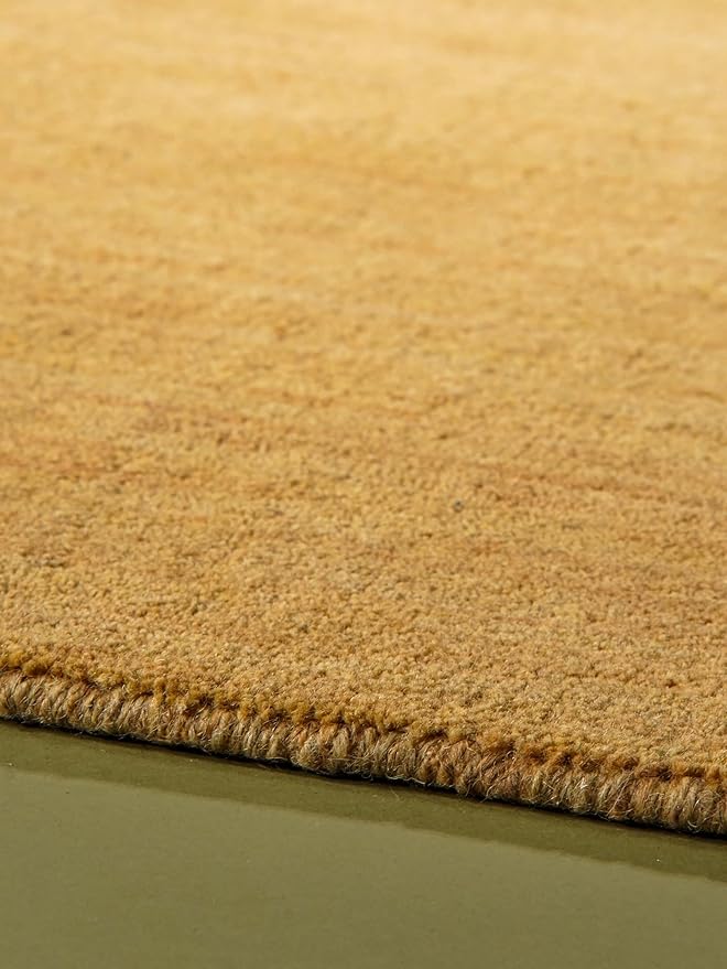 Hand Knotted Loom Wool ECO-Friendly Area Rugs - 8'x8', Square, Gold Color, Solid Plain Design, High Pile Thick Handmade Anti Skid Area Rugs for Living Room, Bed Room (L00111)