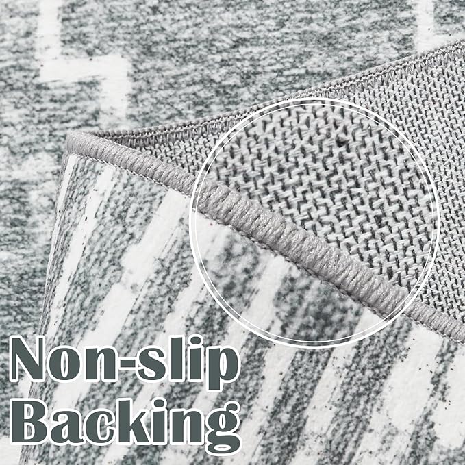 jinchan Hallway Runner Rug 3x8 - Moroccan Kitchen Machine Washable Runner Rug Modern Geometric Soft Faux Wool Ultra-Thin Low-Pile Non-Slip Carpet for Laundry Room Bedroom Farmhouse(3x8ft, Dark Grey)