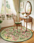 Floral Washable Round Area Rug - 6x6 Round Rugs Living Room Rug Soft Non-Slip Low Pile Large Indoor Accent Circle Carpet for Closet Bedroom Dining Room Home Office Nursery, 6ft Green