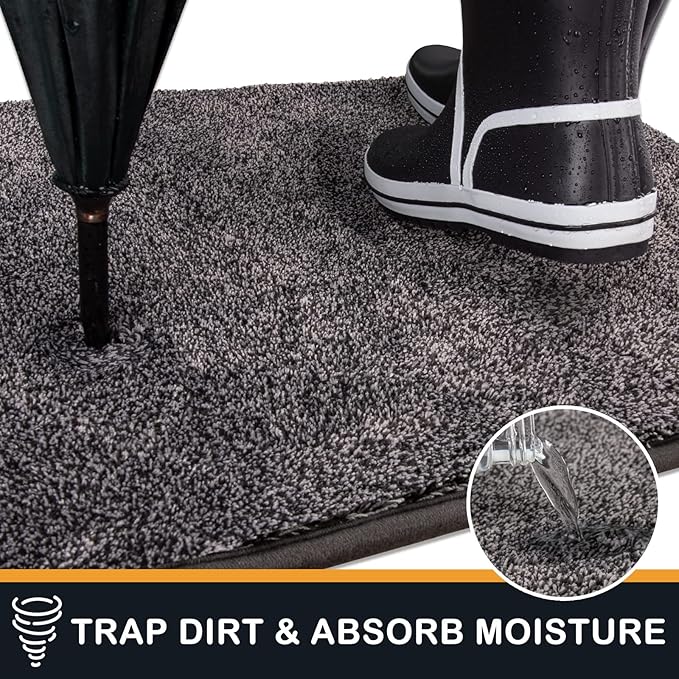 PURRUGS Dirt Trapping Door Mat 31.5" x 47", Non-Slip Machine Washable Entry Rug, Shoe Scraper, Dog Doormat, Super Absorbent Welcome Mat for Front & Back Door, Muddy Shoes & Paws,Light Grey-Dark Grey