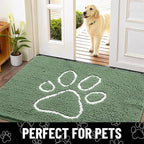 Smiry Dog Door Mat for Muddy Paws, Absorbent Dirt Trapper Non Slip Quick Dry Washable Chenille Mat for Mud Dogs, Entry Rug for Indoor and Outdoor (24x16 Inches, Olive Green and White)