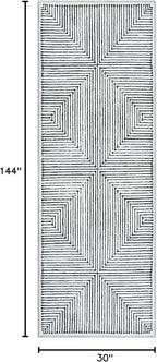 Bloom Rugs Washable Non-Slip 12 ft Runner - Black/Ivory Striped Runner for Entryway, Hallway, Bathroom, and Kitchen - Exact Size: 2.5' x 12'