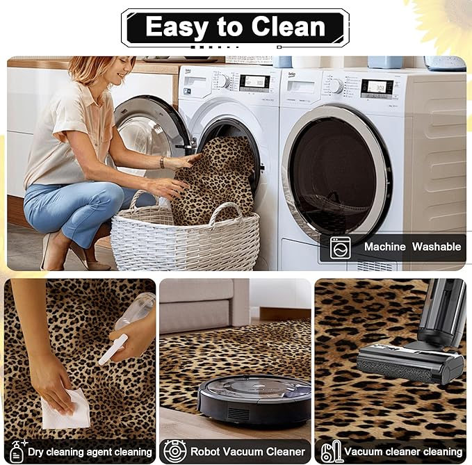 Leopard Rug 4x6 Cheetah Print Washable Non-Slip Rug Ultra Soft Low-Pile Indoor Carpet for Living Dining Playroom