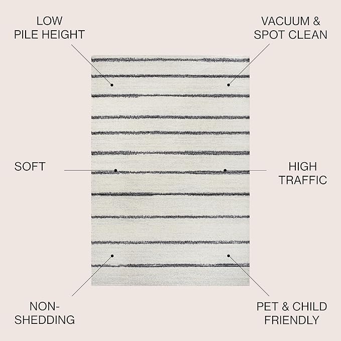 JONATHAN Y Williamsburg Minimalist Stripe Cream/Black Indoor Area Rug, 3x5, Contemporary, Modern, Easy-Cleaning for Living Room, Bedroom, Kitchen, Pet Friendly, Non-Shedding (MOH201D-3)