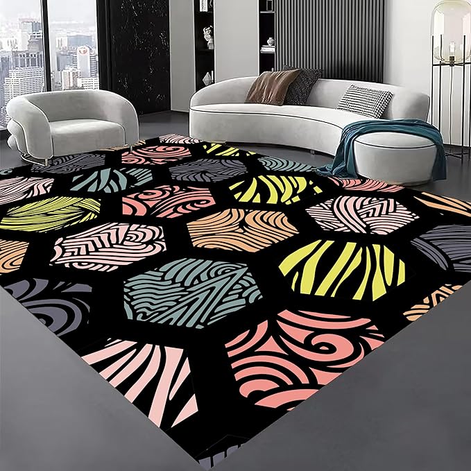 Large Living Room Area Rug 2x3ft,Modern Geometric Rugs, Multicolor Low Pile Farmhouse Carpet, Machine Washable & Non-Slip Non-Shedding for Classroom, Bedroom & Dorm