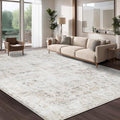 Washable 10×14 Area Rug for Living Room, Vintage Floral Rug Soft Non Slip Stain Resistant Boho Carpet for Indoor Bedroom Dinning Room Home Office Beige