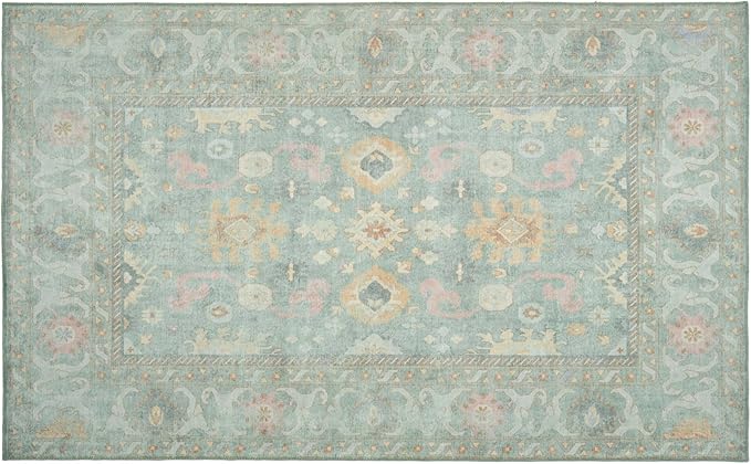 Revival Rugs Nimbus 5'x8' Zero-Shedding Area Rug for Living Room Bedroom - Oeko-TEX Certified, Low Pile, Spot Clean, Confetti, Mint Green