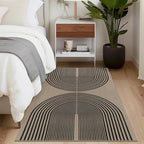 Easy Jute Rainbow Area Rug, 3x5 Indoor Outdoor Entryway Rug Washable Non-Slip Modern Boho Kitchen Rugs, Black and Nature Abstract Throw Carpet for Living Room Patio Kids Room