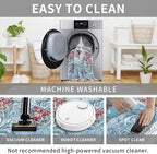 Easy-Going Area Rug 6x9 Washable Floral Rugs for Living Room Non-Slip Bedroom Rug Low Pile Lightweight Retro Flowers Throw Rug for Dining Room Kitchen Home Office Carpet, Teal Red