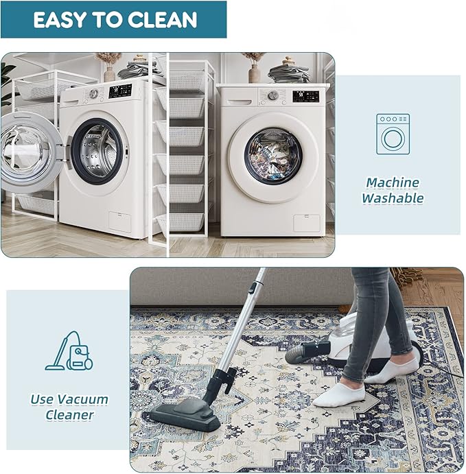 Dripex Hallway Runner Rug 2x10, Washable Rug Kitchen Rug Non Slip with Rubber Backing Soft Thin Vintage Carpet Runner for Entryway Bedroom Bathroom Laundry Room Living Room Decor, Teal Multi