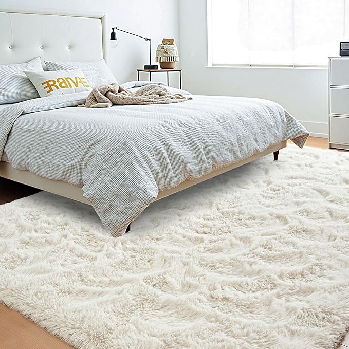 Beglad Shag Rugs for Living Room, Cream White Area Rugs 5x7 Feet Upgrade Anti-Skid Modern Minimalist Style Memory Foam Rugs for Bedroom, Indoor Carpet Suitable for Girls and Adults Room Decor