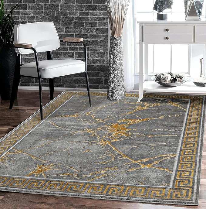 GLORY RUGS Area Rugs Marble 8x10 Grey Gold Carpet Modern Abstract Rug Living Room Dining Bedroom Rug