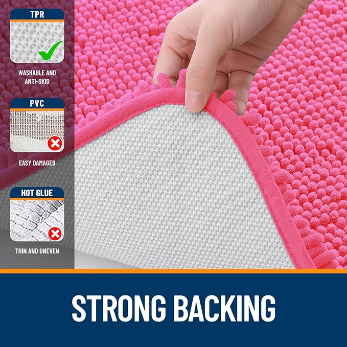 OLANLY Bathroom Rugs 44x24, Extra Soft Absorbent Chenille Bath Rugs, Rubber Backing Quick Dry, Machine Washable Bath Mats for Bathroom Floor, Tub and Shower, Home Decor Accessories, Hot Pink