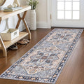 KOZYFLY Runners for Hallways 2x6 Ft Washable Kitchen Runner Rug Boho Runner Rug for Entryway Indoor Printed Oriental Faux Wool Floor Carpet Runner for Bedroom Kitchen Hall, Blue Gray/Cream
