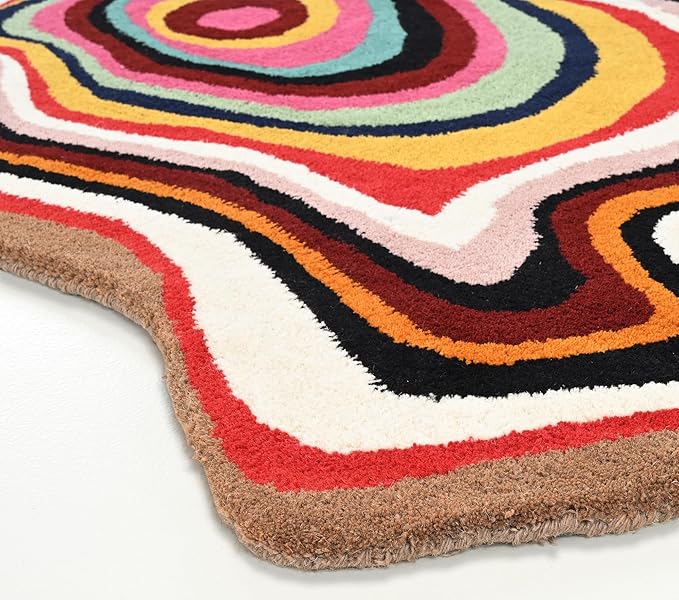 Irregular Shaped Handmade Wool Rug | Modern Colourful Stripe Premium Area Rug Perfect for Home Decor (9x9 ft, Multi.)