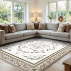 SOULFUL Medium Pile 4x6 Rugs for Living Room - Cozy Soft Underfoot Area Rug - Brown Boho Floral - Washable Non-Slip - Perfect for Bedroom Kids Room Under Dining Table Office