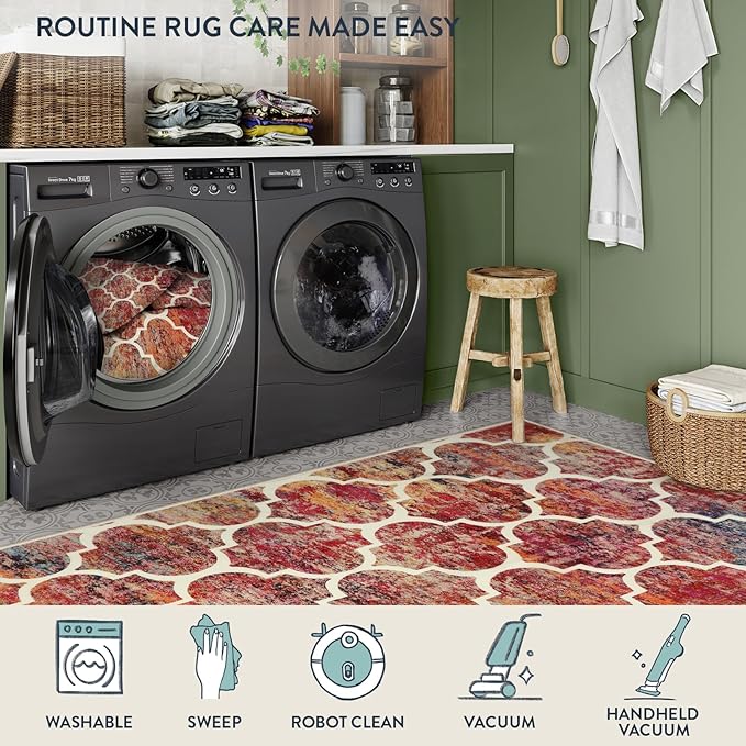 Lahome Moroccan 2x4 Rug Washable Runner Rugs, Non-Slip Kitchen Rugs Runner Throw Laundry Room Rug Small Rug for Bedroom Colorful Christmas Indoor Mat Entrance Bathroom (2'x4', California Sunset)