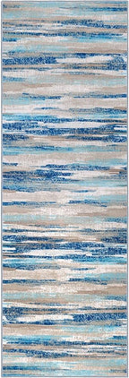 Modern Abstract Runner Rug 2.6x16, Blue Washable Long Kitchen Runner Non-Slip Soft Hallway Rug Runner Thin Print Faux Wool Carpet for Entryway Bedroom Laundry Room Indoor Home Decor