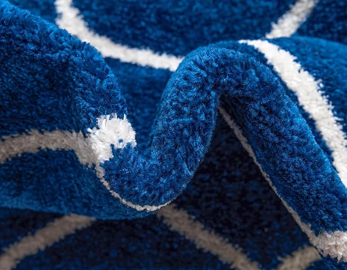Rugs.com Lattice Frieze Collection Rug – 2' x 8' 8 Runner Navy Blue Medium Rug Perfect for Living Rooms, Large Dining Rooms, Open Floorplans