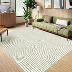 Washable Area Rug 5x7 - Boho Living Room Rug Soft Indoor Carpet Ultra-Thin Sage Green Modern Abstract Rainbow Rugs for Bedroom Dining Room Nursery Classroom Home Decor