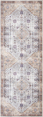Bloom Rugs Washable Non-Slip 12 ft Runner - Sand/Orange/Purple Traditional Medallion Runner for Entryway, Hallway, Bathroom, and Kitchen - Exact Size: 2.5' x 12'