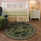 Rugcomf Circle Rug Impressionist-Style Vintage Round Rug 6ft Non Slip Low Pile Small Circular Rug for Bedroom Bathroom Entryway Kids Room Office College Dorm, Green