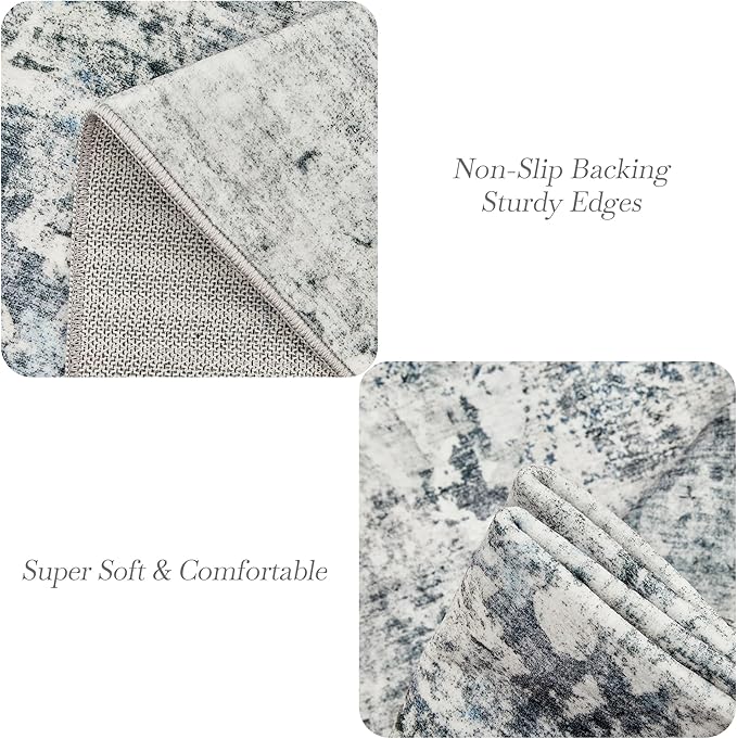 Abstract Rug 5x7 Machine Washable Area Indoor Grey Low Pile Non-Slip Foldable Thin Accent Rugs for Bedroom Living Room Dining Room