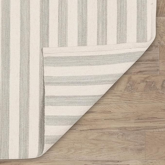 Home Conservatory Ladder Stripe Grey/Ivory Handwoven Wool 4 X 6 Feet, Grey/Ivory Stripe Pattern