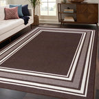 Beverly Rug Non Slip Area Rugs 5x7 Modern Bordered Non Skid Rubber Backing Soft Area Rug for Living Dining Room Easy to Clean Non Shedding Kitchen Bedroom Indoor Carpet 5 x 7 Brown