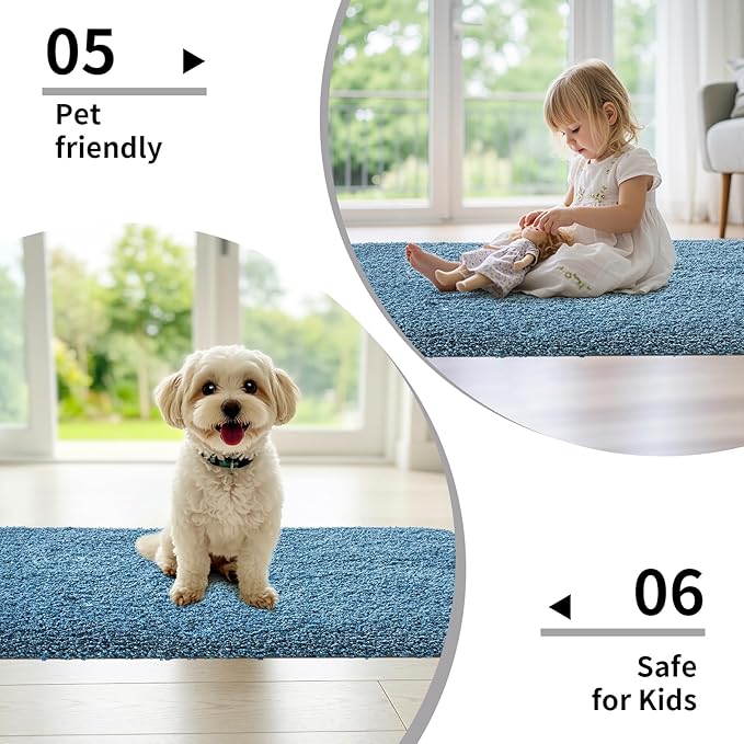 Blue Bathroom Runner Rug 24x59 Non Slip Fluffy Long Bath Mat for Bathroom Floor Washable Plush Luxury Bath Rug for Tub Absorbent Shower Sink Mat Bedside Rug