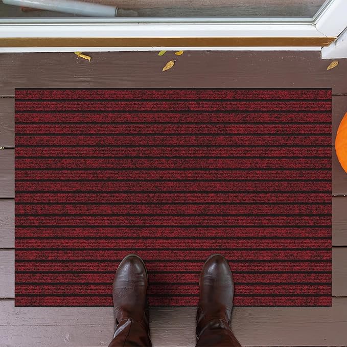 Ottomanson Mud Mat 2' x 4' Entryway Rug - Non-Slip Scraper Doormat for Muddy Paws, Dirt Trapping Indoor/Outdoor Mat for High-Traffic Areas, Kitchen, Garage, Patio, Red