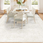 8x10 Area Rugs for Living Room: Washable Large Vintage Floral Rug Low Pile Non-Slip Boho Carpet for Bedroom Dining Home Office (Floral Beige, 8'x10')