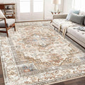 Enkor Area Soft Rugs 5x7 Washable Non Slip Boho Floor Rugs for Living Room Bedroom, Vintage Style Farmhouse Mat for Kitchen Entryway Beige & Brown