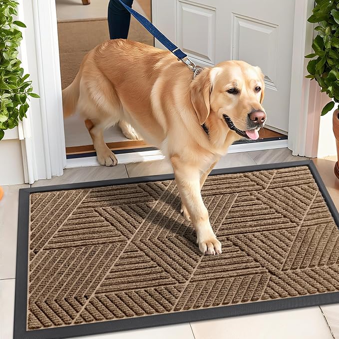 Kitinjoy Front Door Mat Outside Entrance, Sturdy Natural Dirt Trapper, Heavy Duty Rubber Doormat, Low Profile Non-Slip Backing, Easy Clean Mat for Indoor Outdoor, 47X23 Inch, Coffee